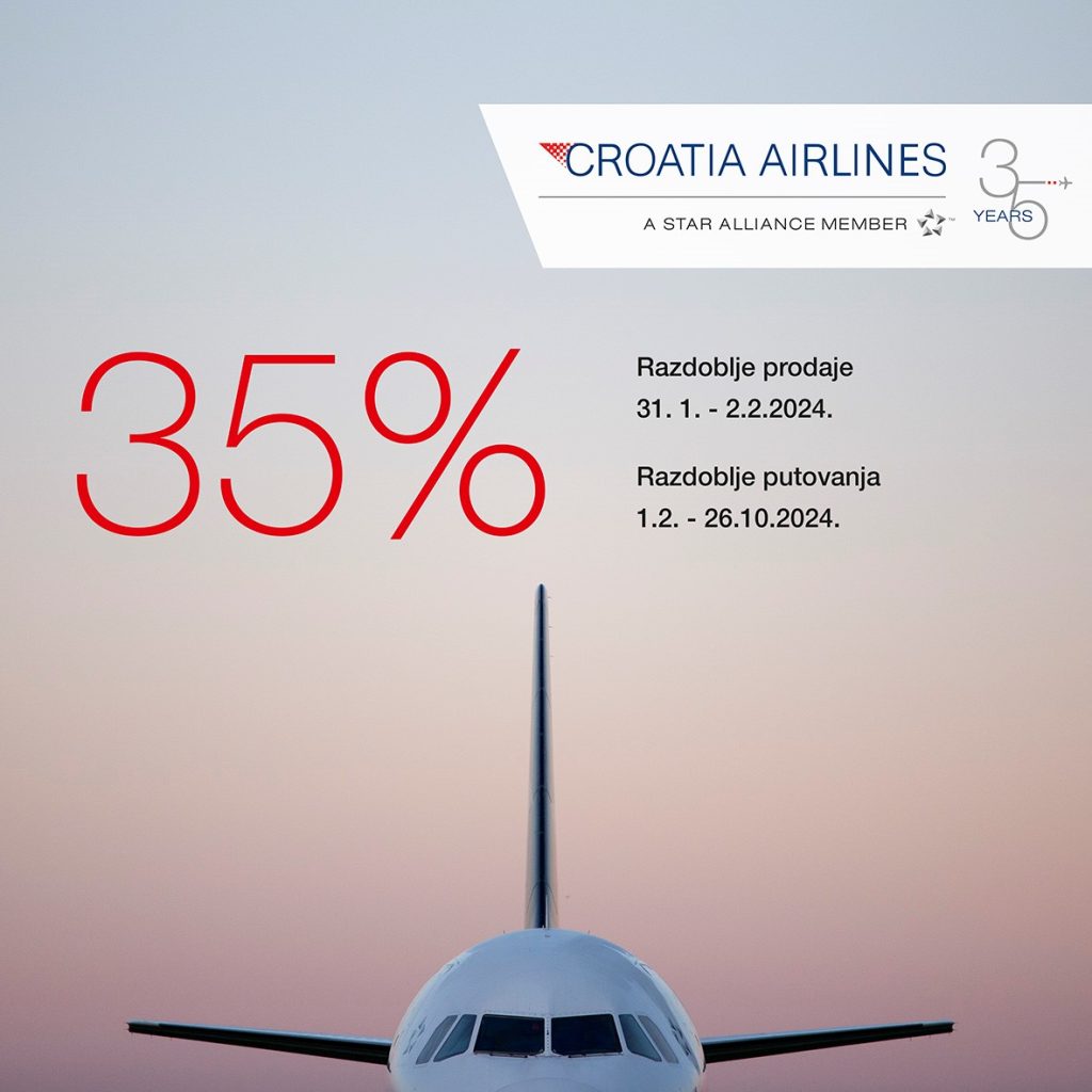 <strong>Croatia Airlines u povodu 35. obljetnice nudi 35 posto popusta na karte </strong>