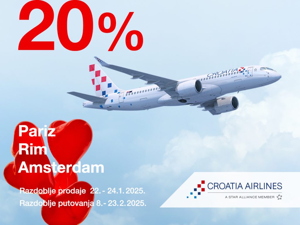 Akcija za Valentinovo: 20% popusta na aviokarte za Pariz, Rim i Amsterdam